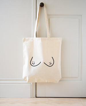 Happy Face / Sad Face Boobs Tote Bag - Good Breast, Bad Breast