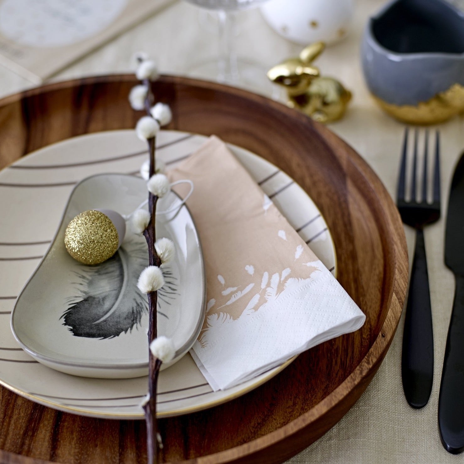 Striped Stoneware Plate by Bloomingville