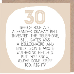 Funny 30th Birthday Card - By Your Age