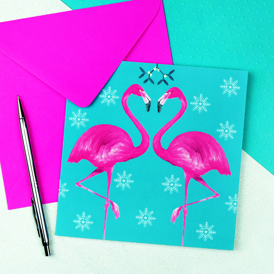 flamingo christmas card turquoise