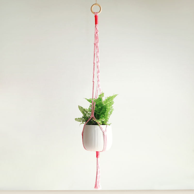 pink macrame plant hanger Pink Macramé Plant Hanger – Paper Plane