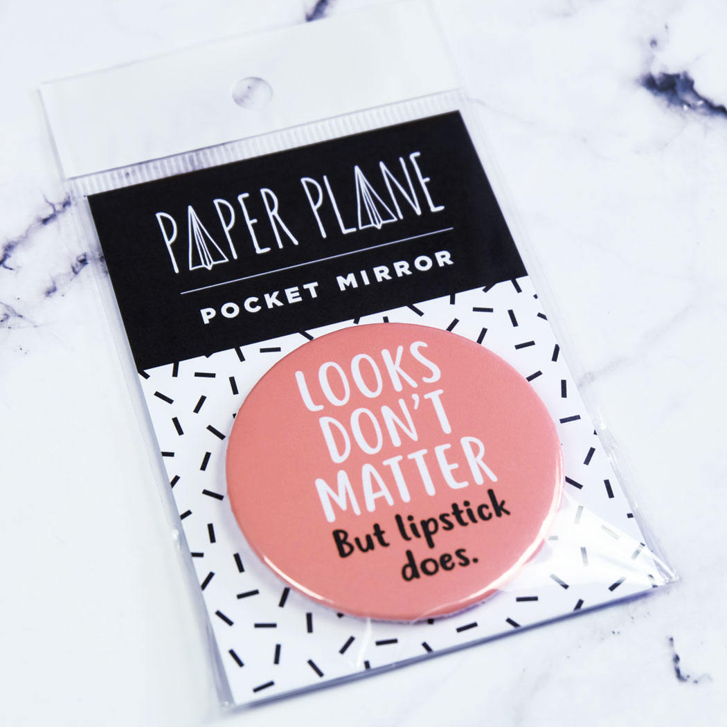 blush pink Looks Don't Matter But Lipstick Does Pocket Mirror/Badge/Bottle Opener