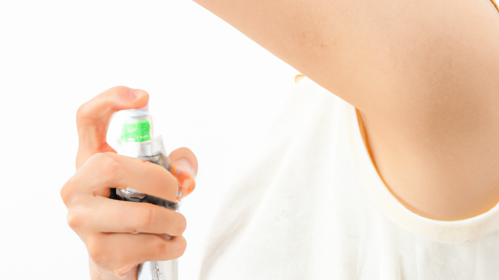 a woman spraying deodorant onto her armpit