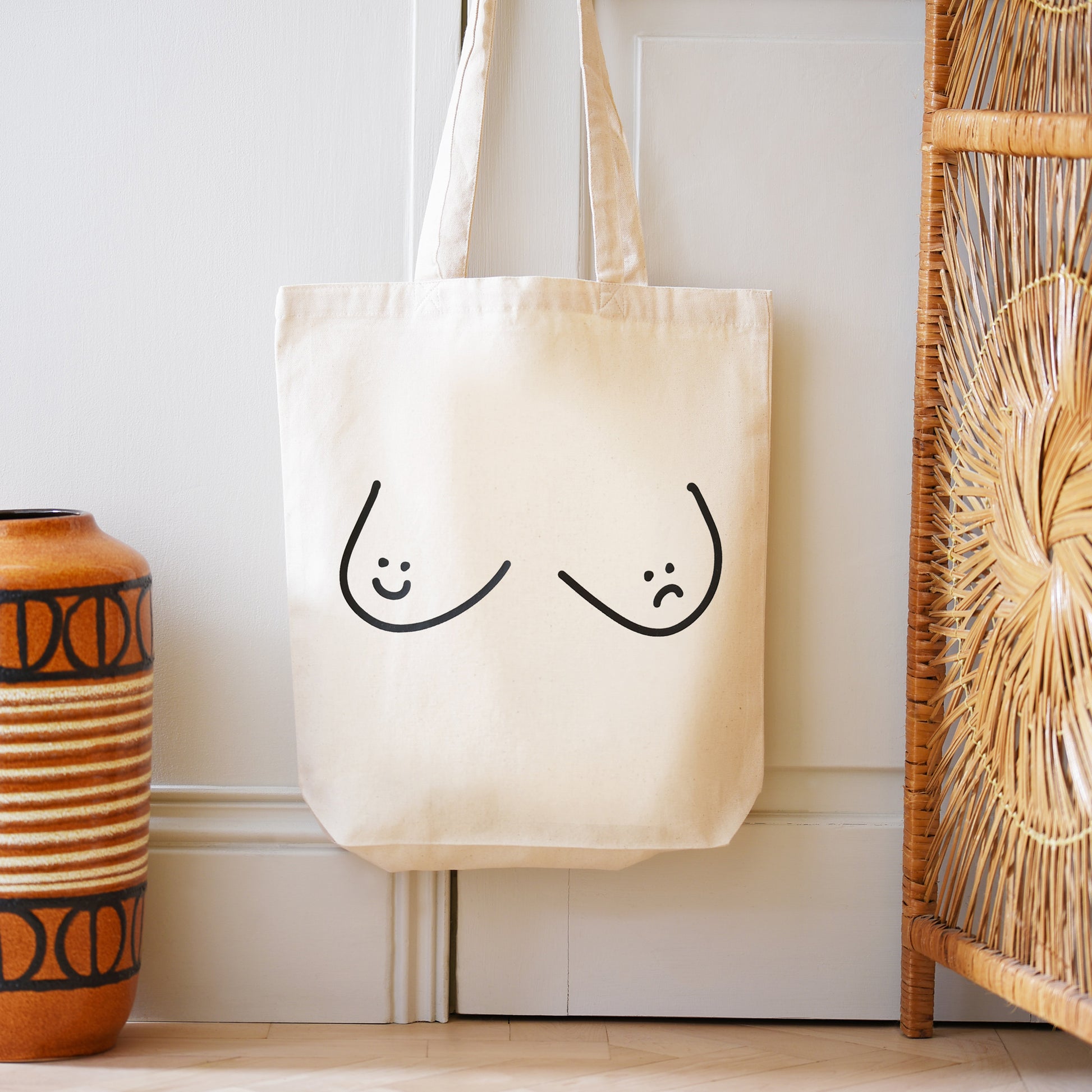 Happy Face / Sad Face Boobs Tote Bag - Good Breast, Bad Breast