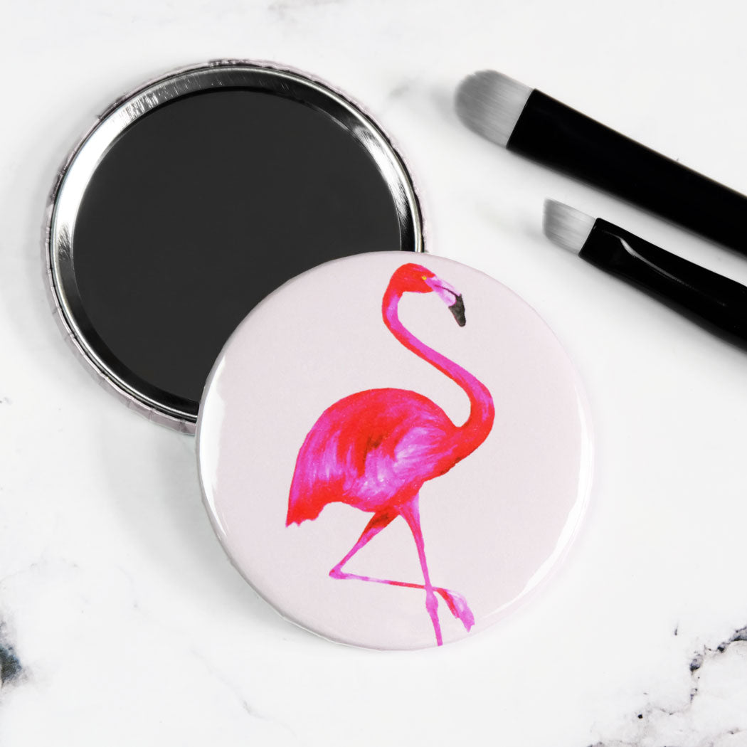 Light Grey Flamingo Pocket Mirror/Badge/Bottle Opener