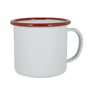 Enamel mug 375ml - white with various colours rim