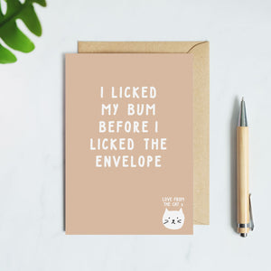 licked my bum cat card