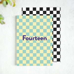 Fourteen Checkerboard 14th Birthday Card