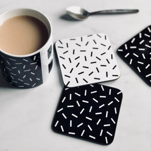 black and white sprinkles coasters