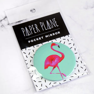 Light Blue Flamingo Pocket Mirror/Badge/Bottle Opener