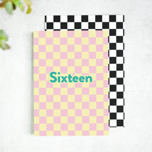 Sixteen Checkerboard 16th Birthday Card