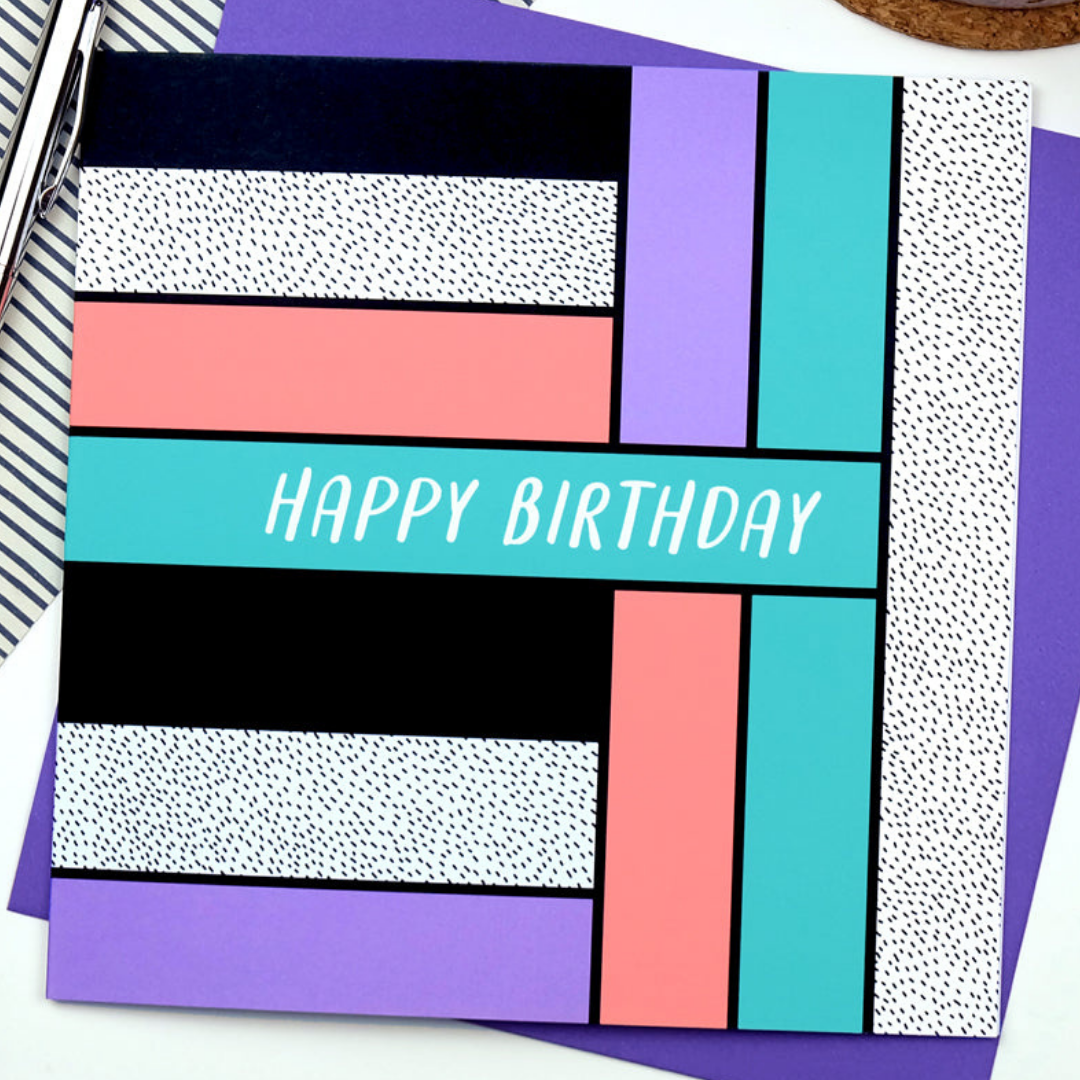 Pastel Mondrian Birthday Card