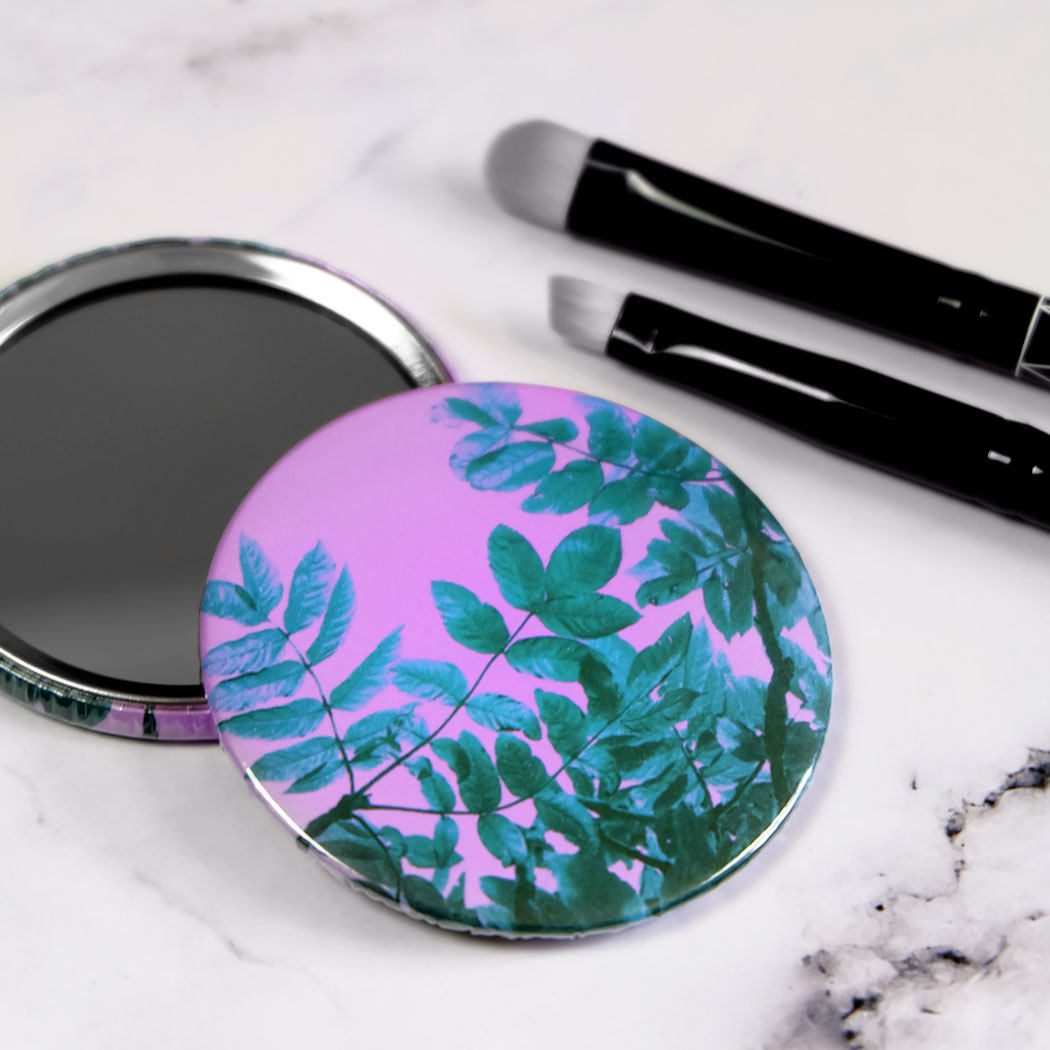 Pink Botanical Leaf Print Mirror/Badge/Bottle Opener