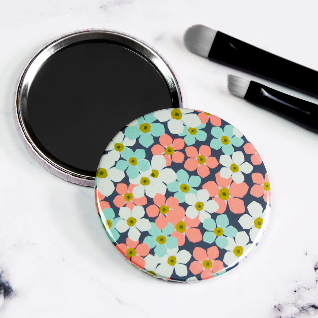 Floral Print Pocket Mirror/Badge/Bottle Opener