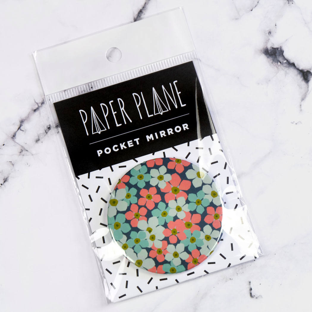Floral Print Pocket Mirror/Badge/Bottle Opener