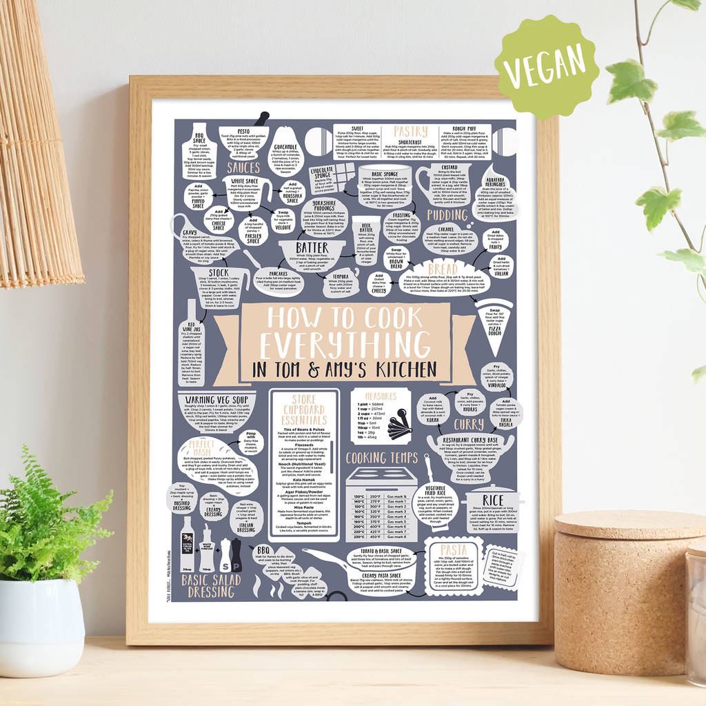Personalised How To Cook Everything Vegan Print oak frame