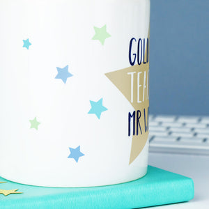 Personalised Star Teacher Mug blue and green